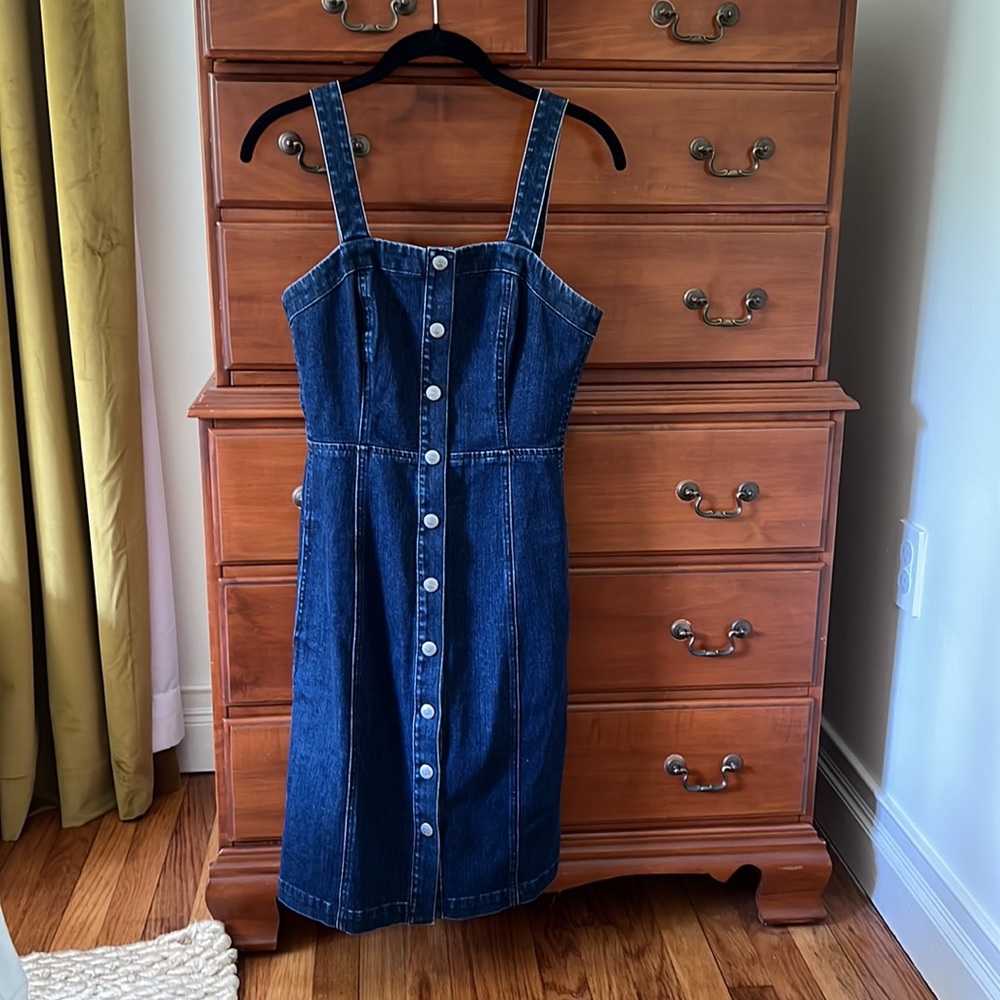 Dark Blue Denim Button-Front Sundress